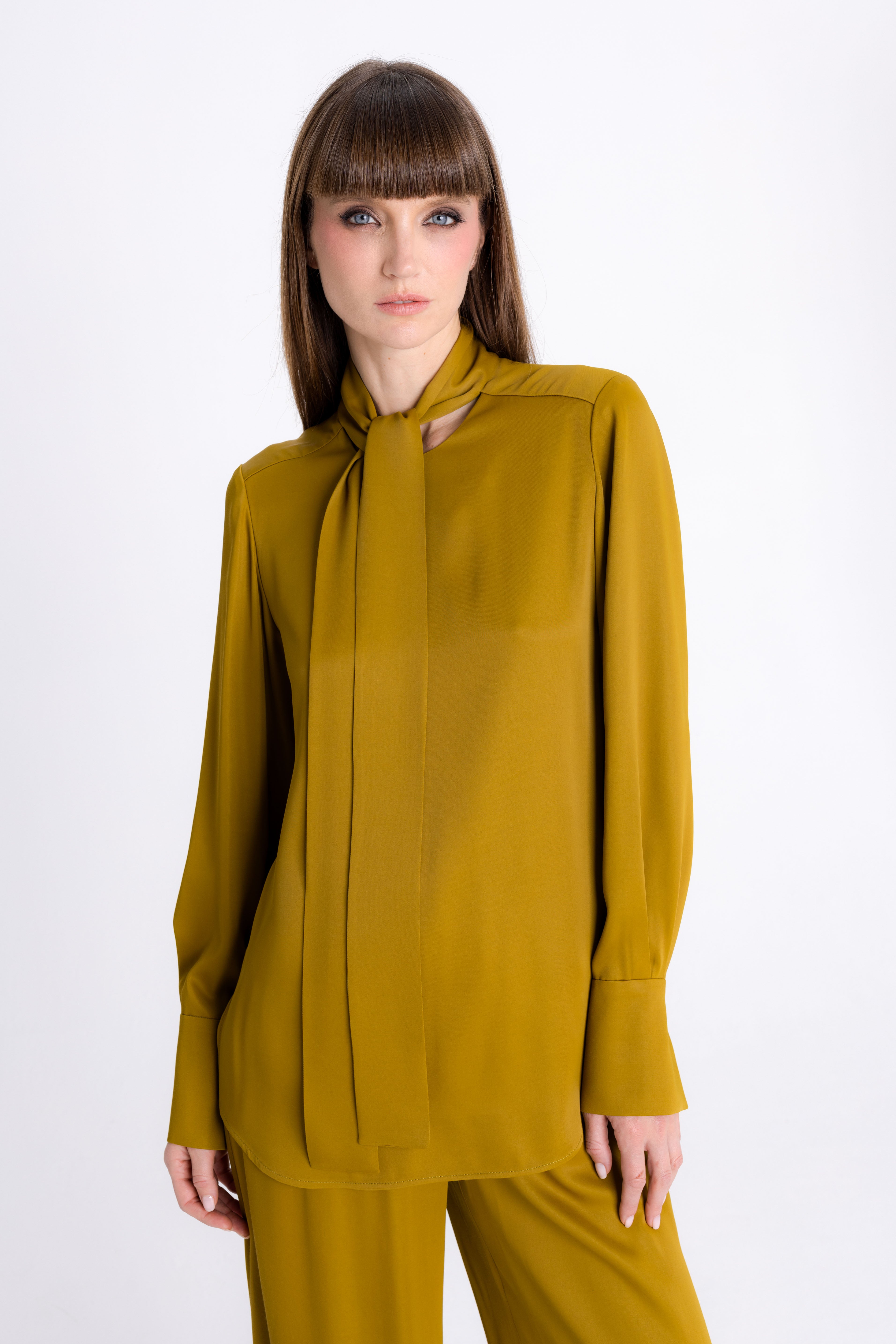 Yellow tie fashion neck blouse