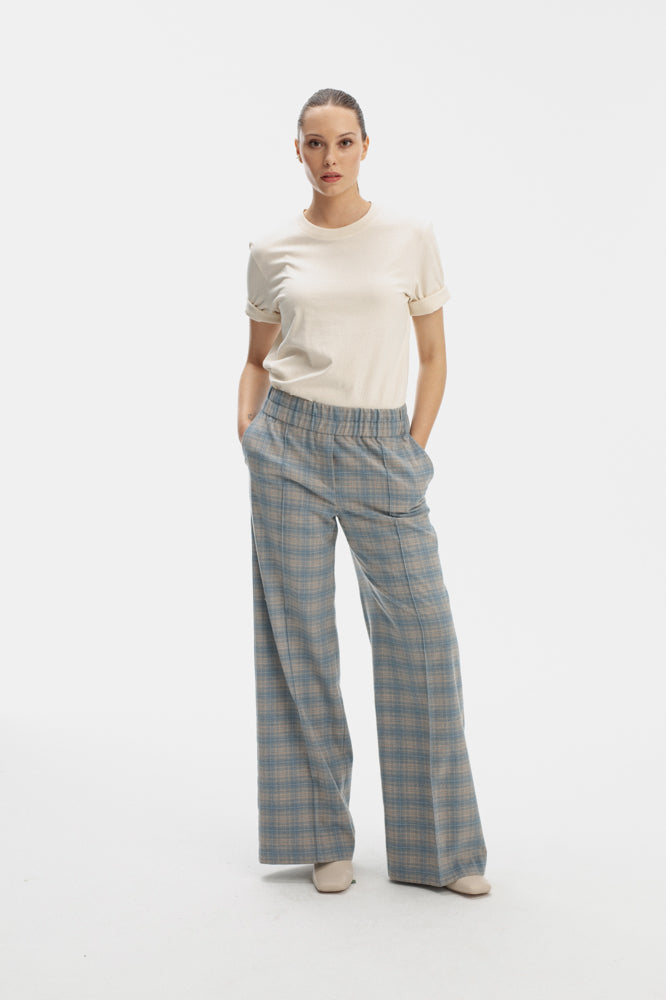 STRAIGHT LEG SKY BLUE TROUSERS IN CHECKS – InAvati