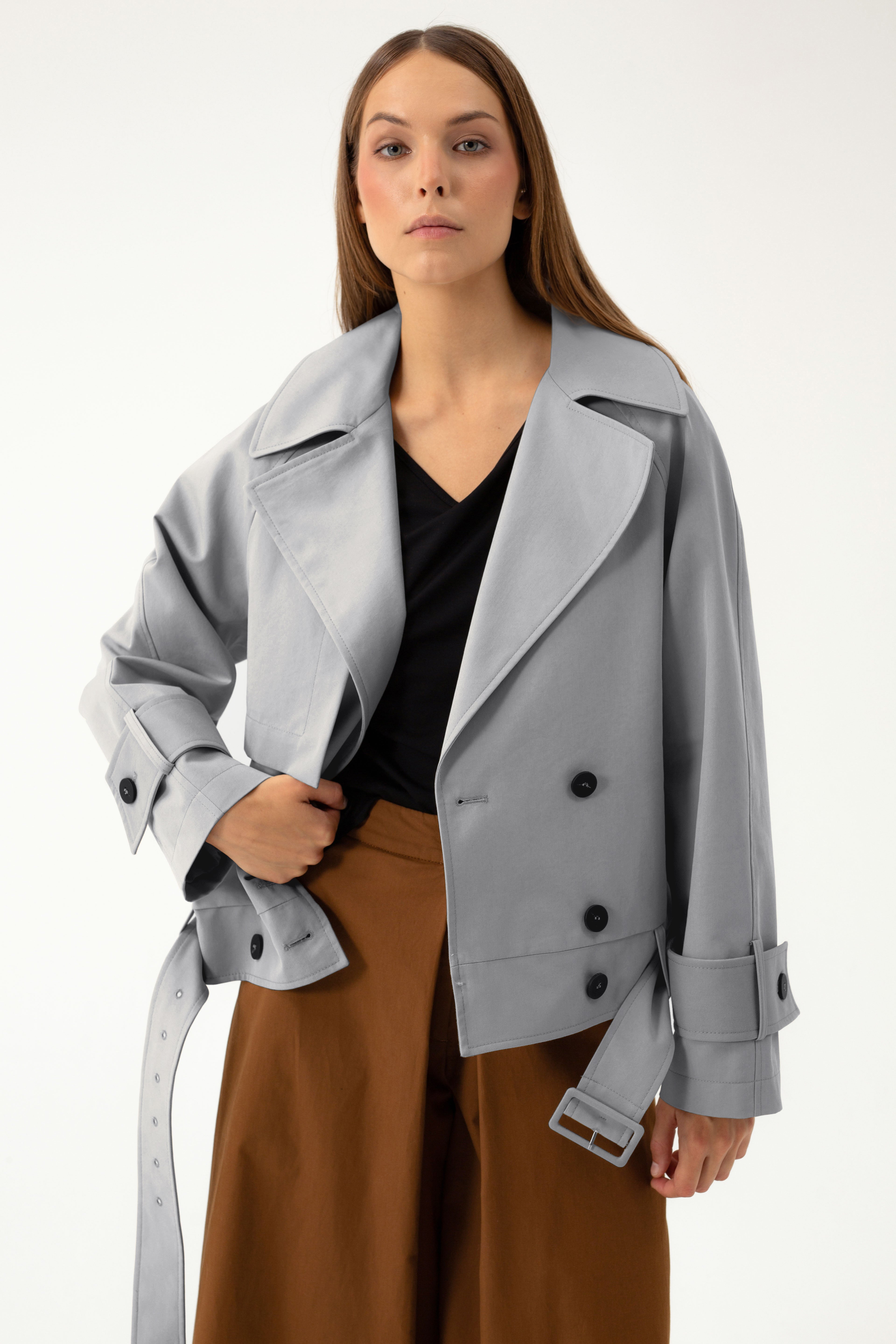 Short grey trench coat online