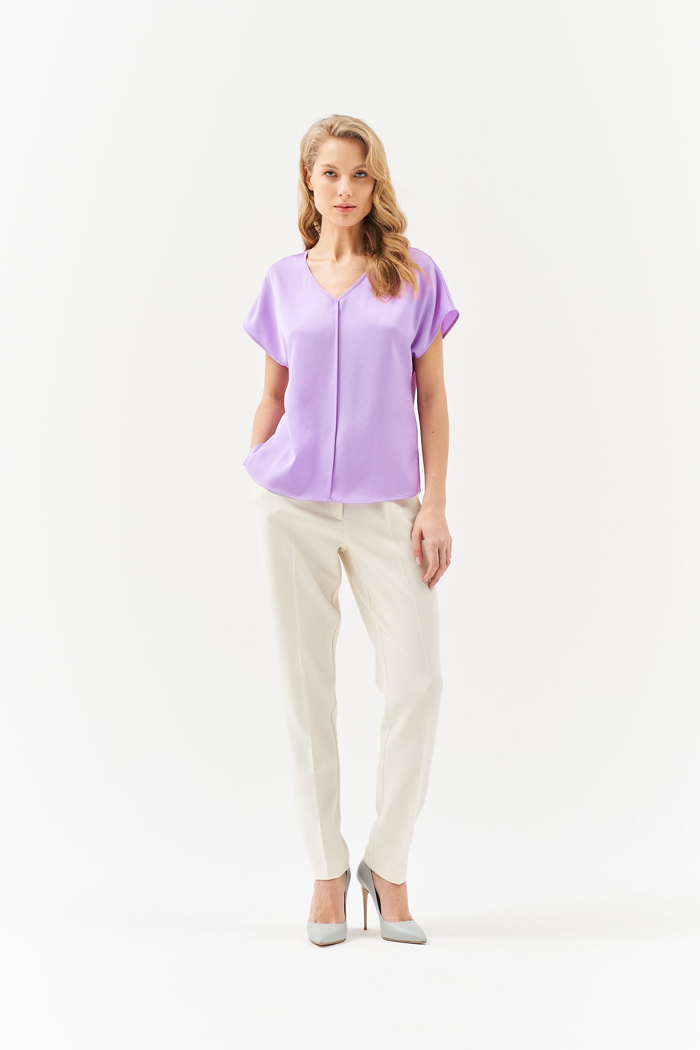 Purple short sleeve blouse best sale