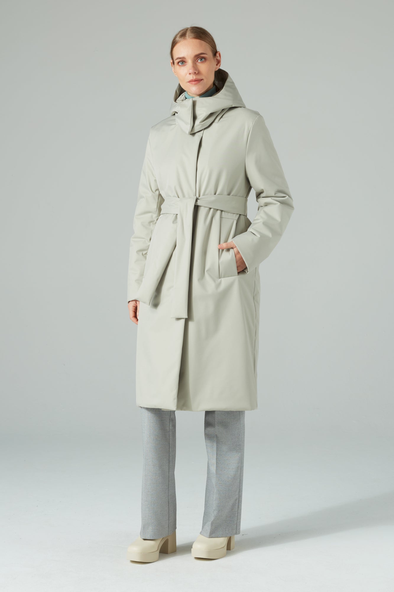 Together Stone Longline Trench Coat