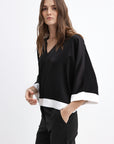 LOOSE BLACK BLOUSE WITH 3/4 SLEEVES