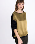 LOOSE TWO-COLORED BLOUSE IN OLIVE