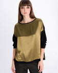 LOOSE TWO-COLORED BLOUSE IN OLIVE