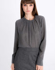 GREY BLOUSE WITH PLEATED FRONT