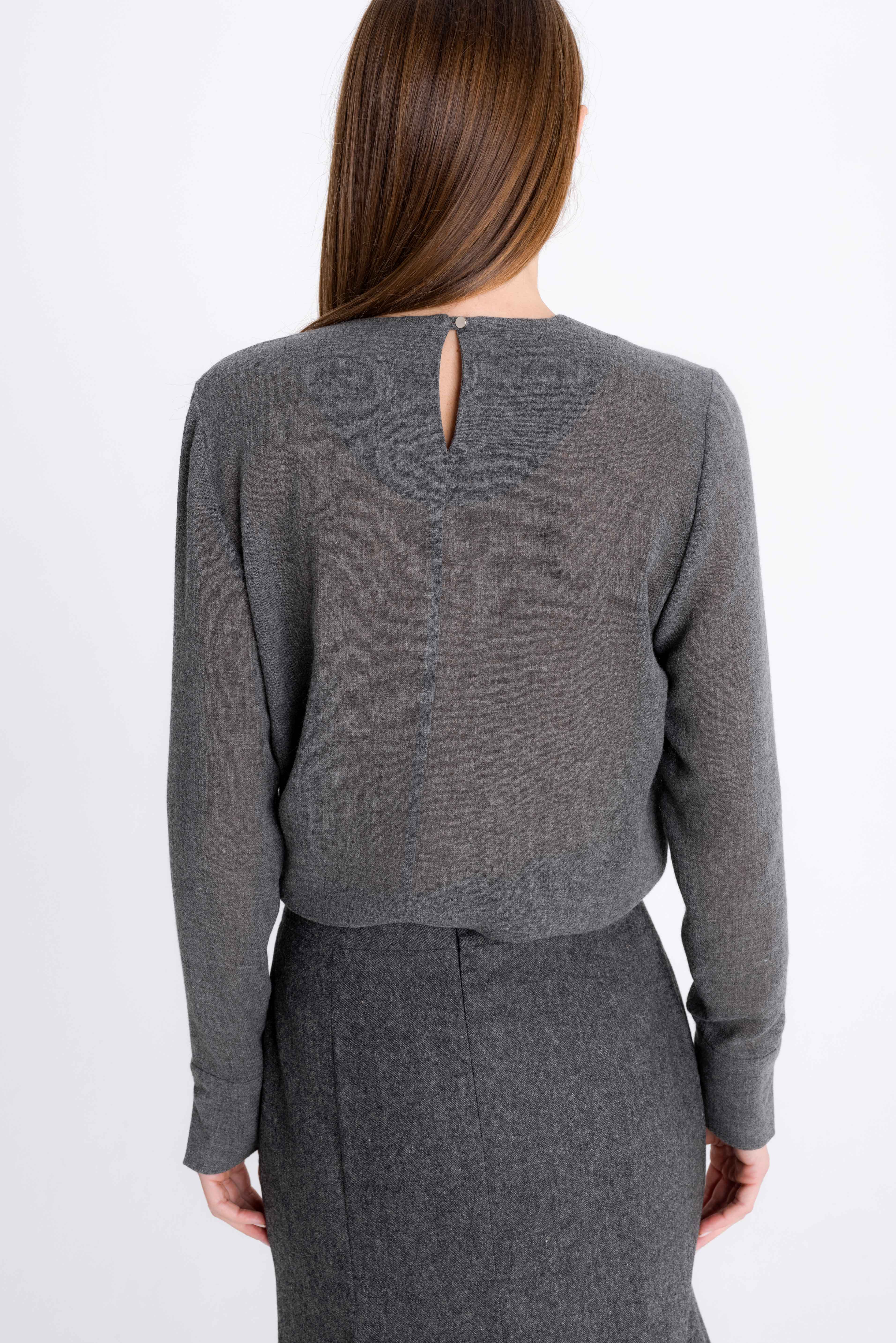 GREY BLOUSE WITH PLEATED FRONT