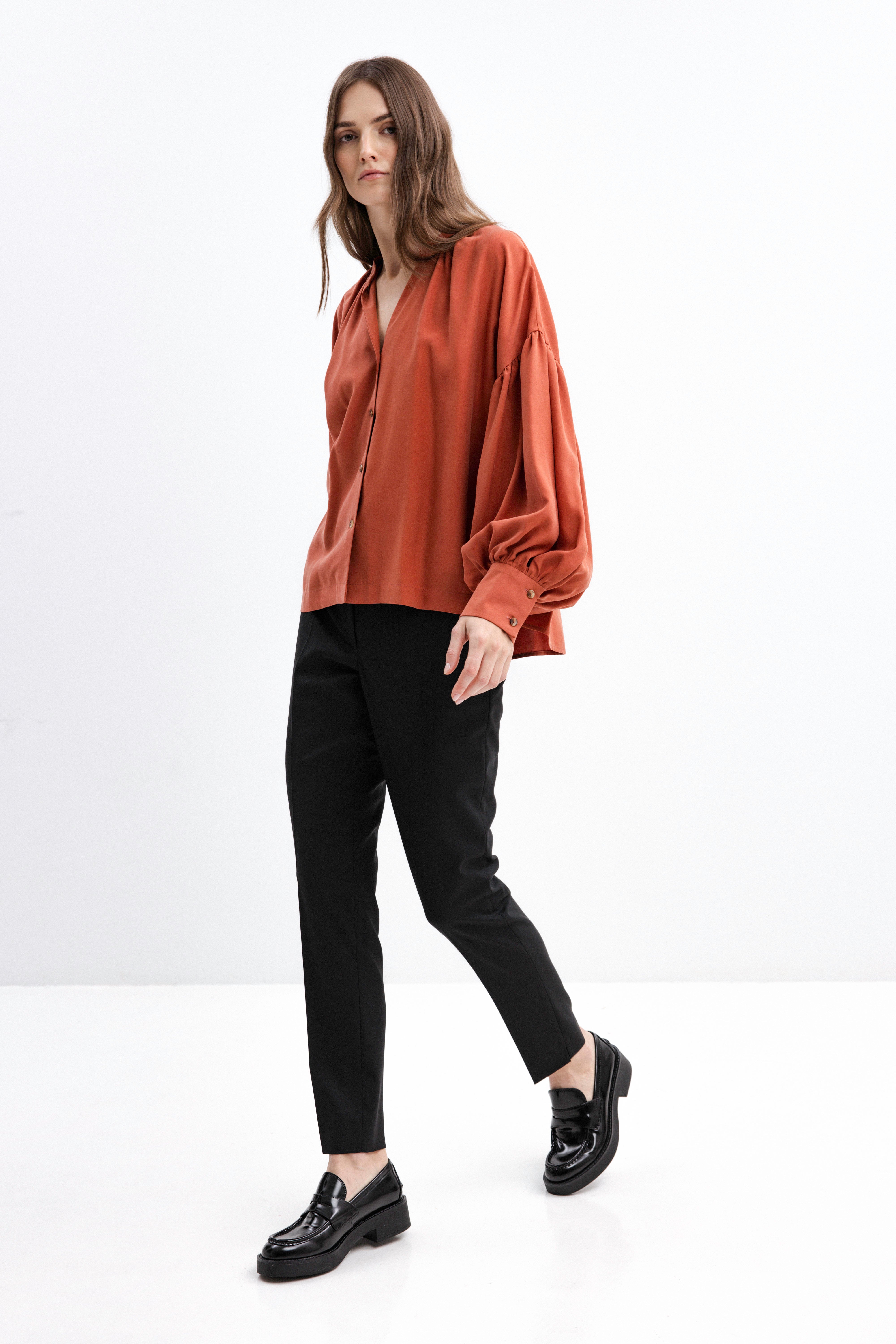 OVERSIZED RUST SHIRT WITH PUFFED SLEEVES