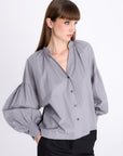 OVERSIZED GREY SHIRT WITH PUFFED SLEEVES