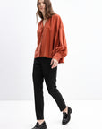 OVERSIZED RUST SHIRT WITH PUFFED SLEEVES