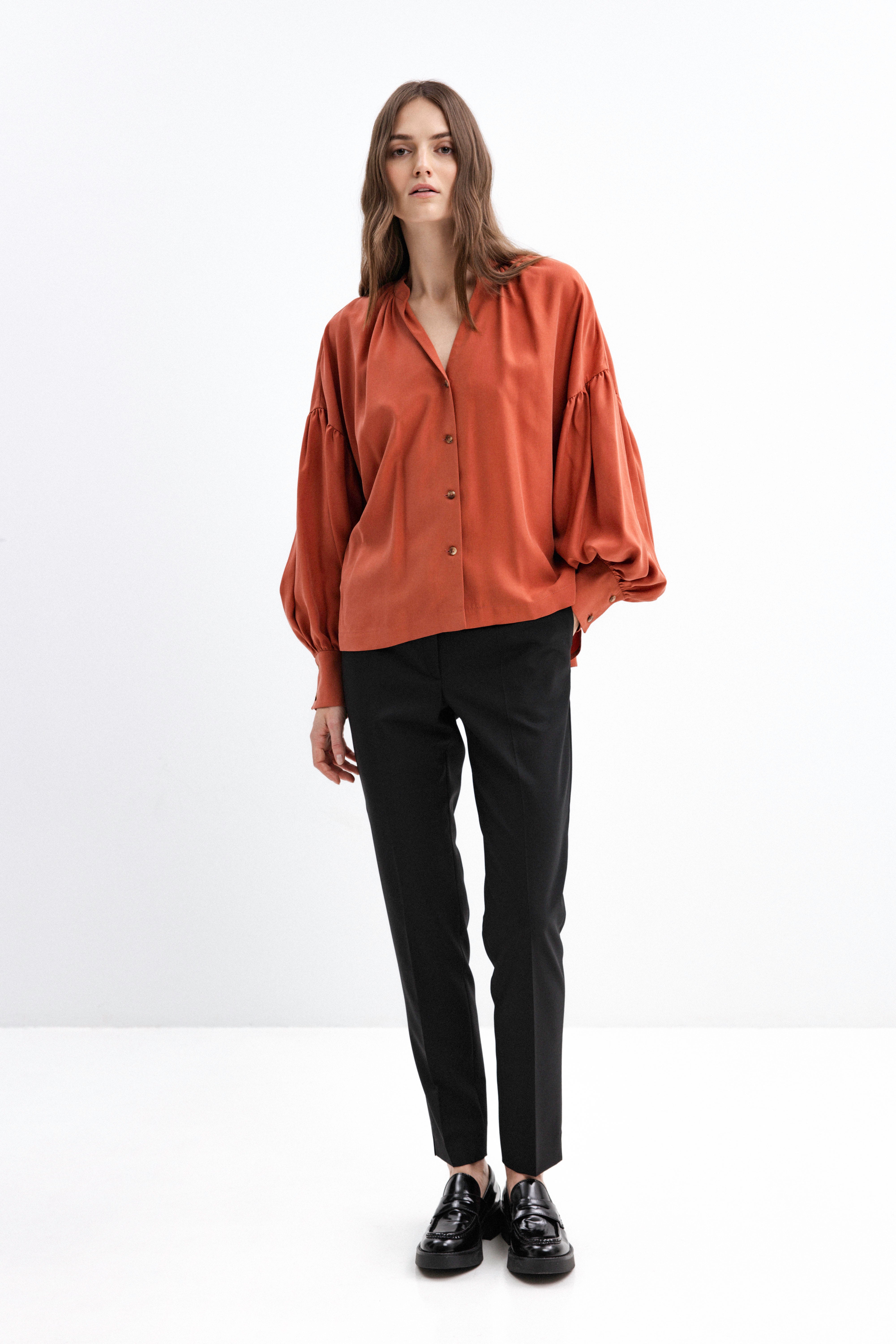 OVERSIZED RUST SHIRT WITH PUFFED SLEEVES