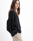 OVERSIZED BLACK SHIRT WITH PUFFED SLEEVES