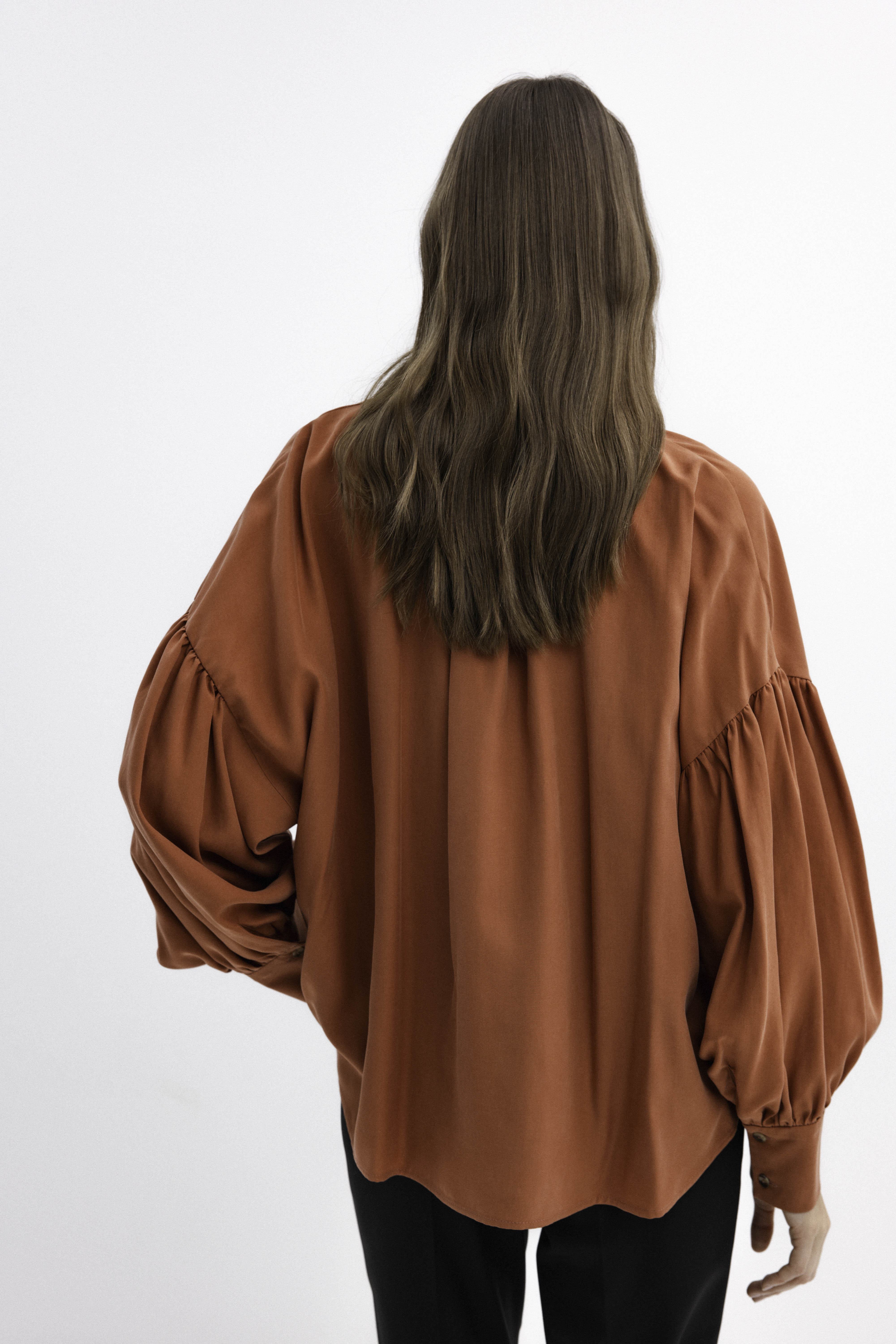 OVERSIZED RUST SHIRT WITH PUFFED SLEEVES