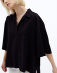 OVERSIZED BLACK HIGH-LOW BLOUSE