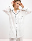 PYJAMA SHIRT WITH BLACK STRIPES AND LONG SLEEVES - UNISEX