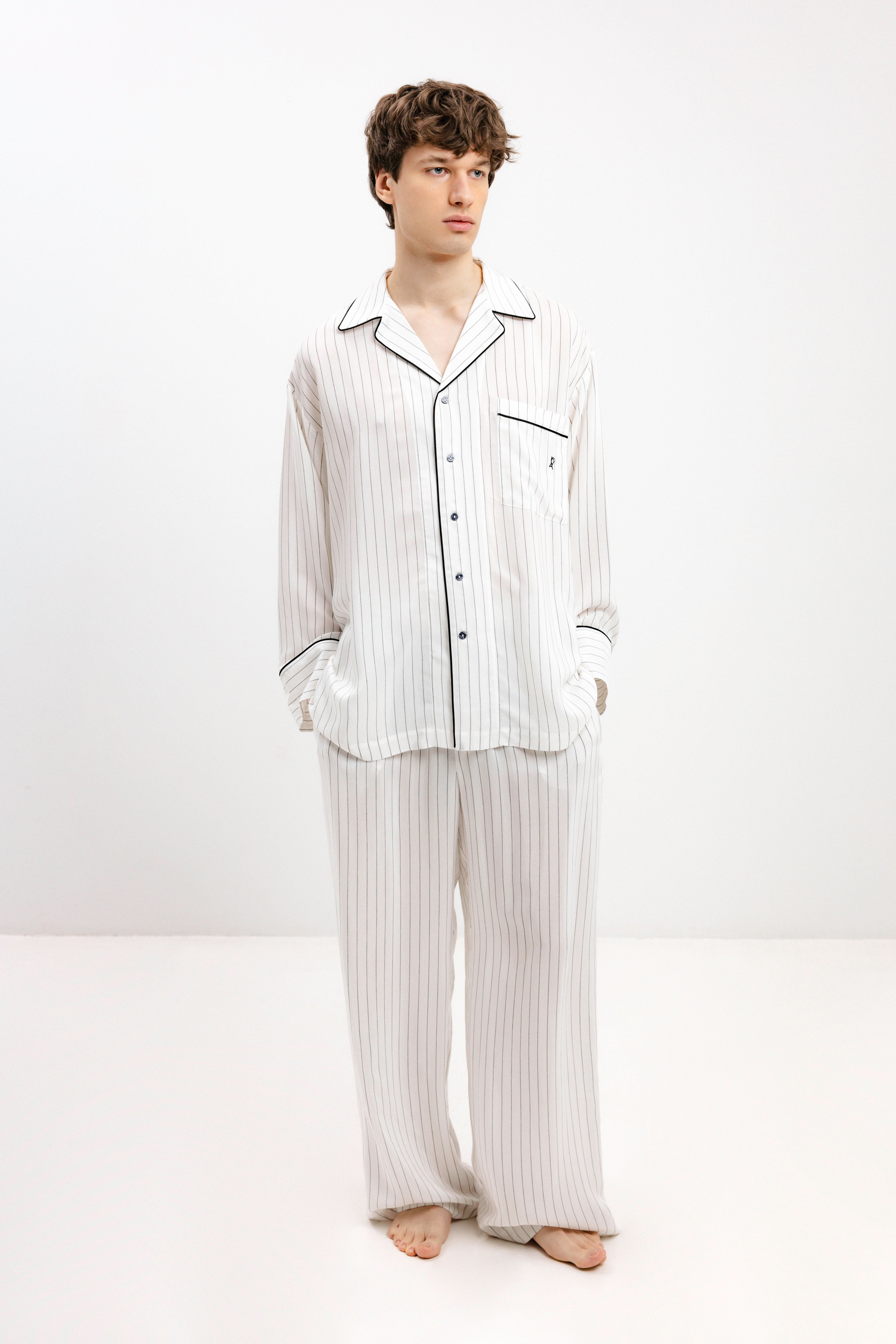 PYJAMA SHIRT WITH BLACK STRIPES AND LONG SLEEVES - UNISEX