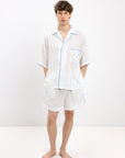 PYJAMA SHIRT WITH BLUE STRIPES AND SHORT SLEEVES - UNISEX