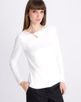 WHITE JERSEY BLOUSE WITH LONG SLEEVES