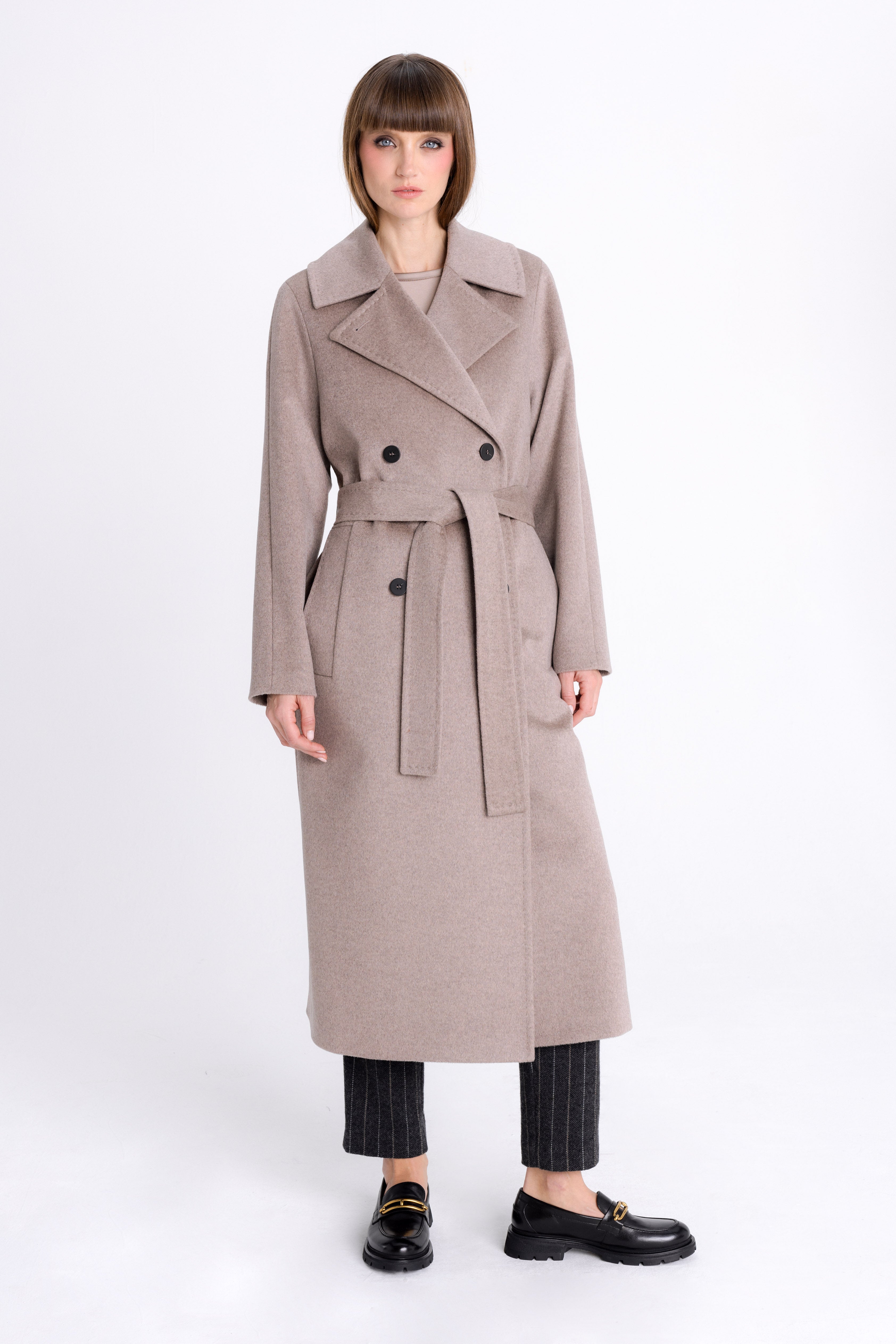 CAPPUCCINO BELTED WOOL COAT