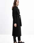 BLACK BELTED WOOL COAT