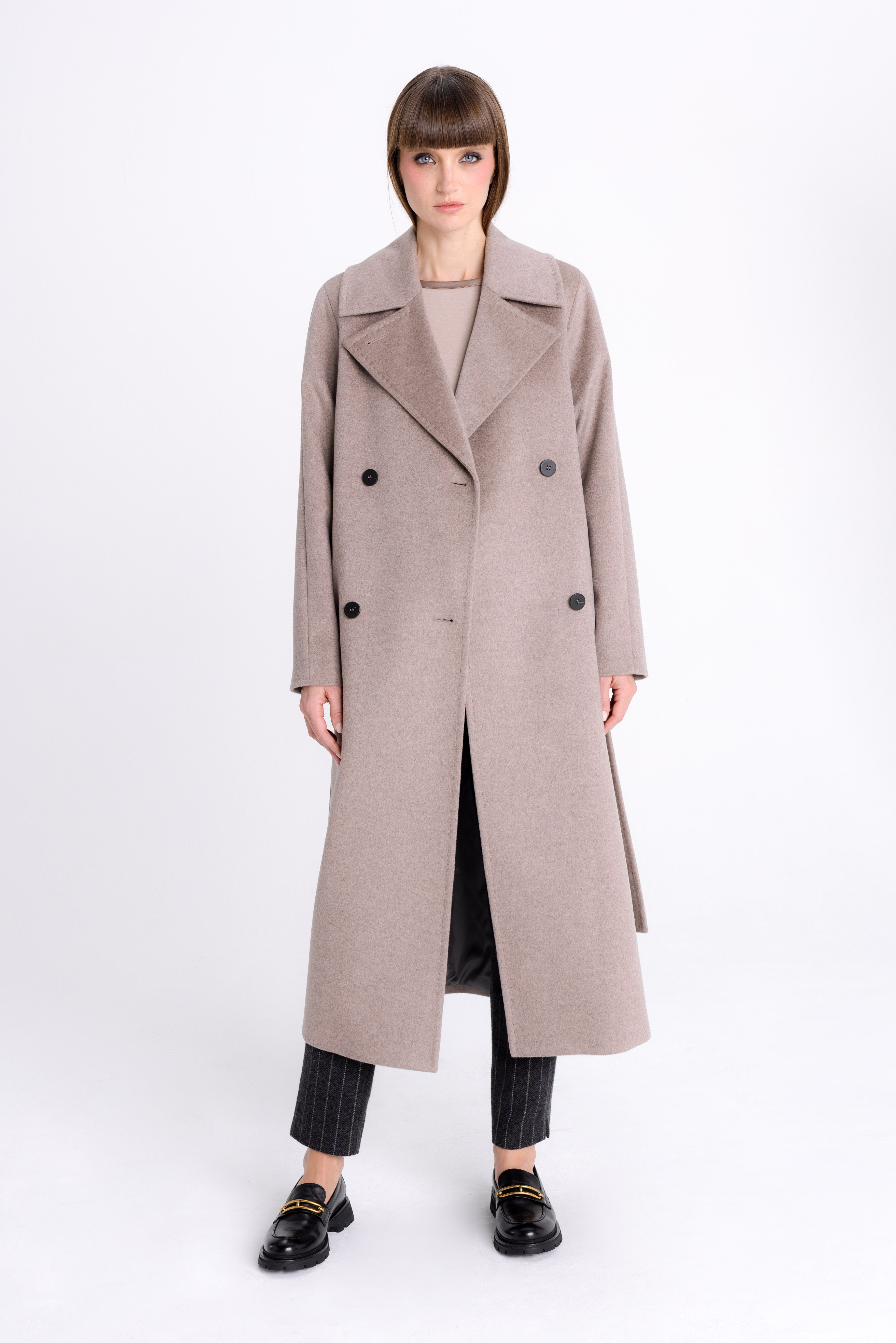 CAPPUCCINO BELTED WOOL COAT