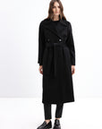 BLACK BELTED WOOL COAT