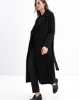 BLACK BELTED WOOL COAT