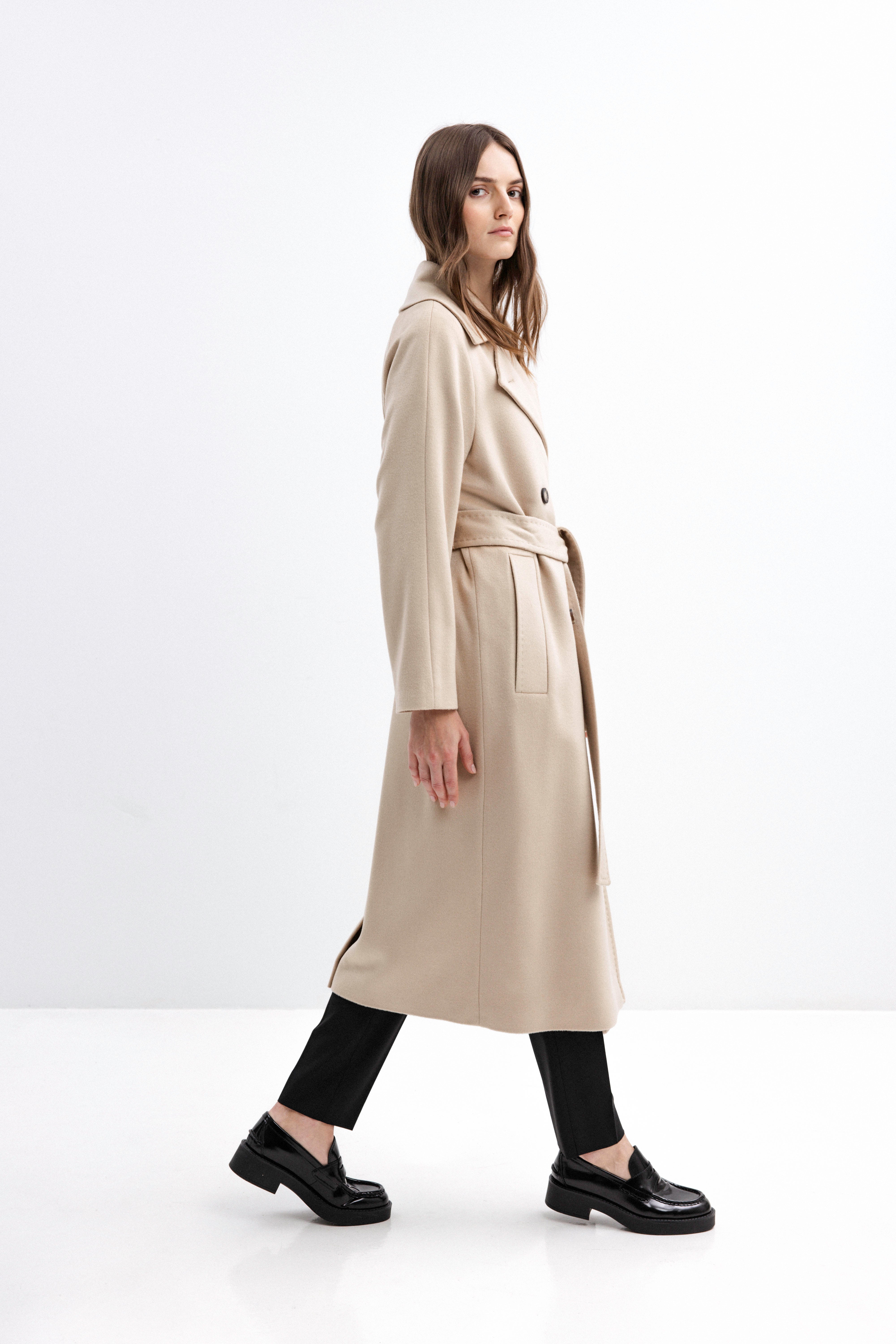 BEIGE BELTED WOOL COAT