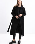 BLACK BELTED WOOL COAT