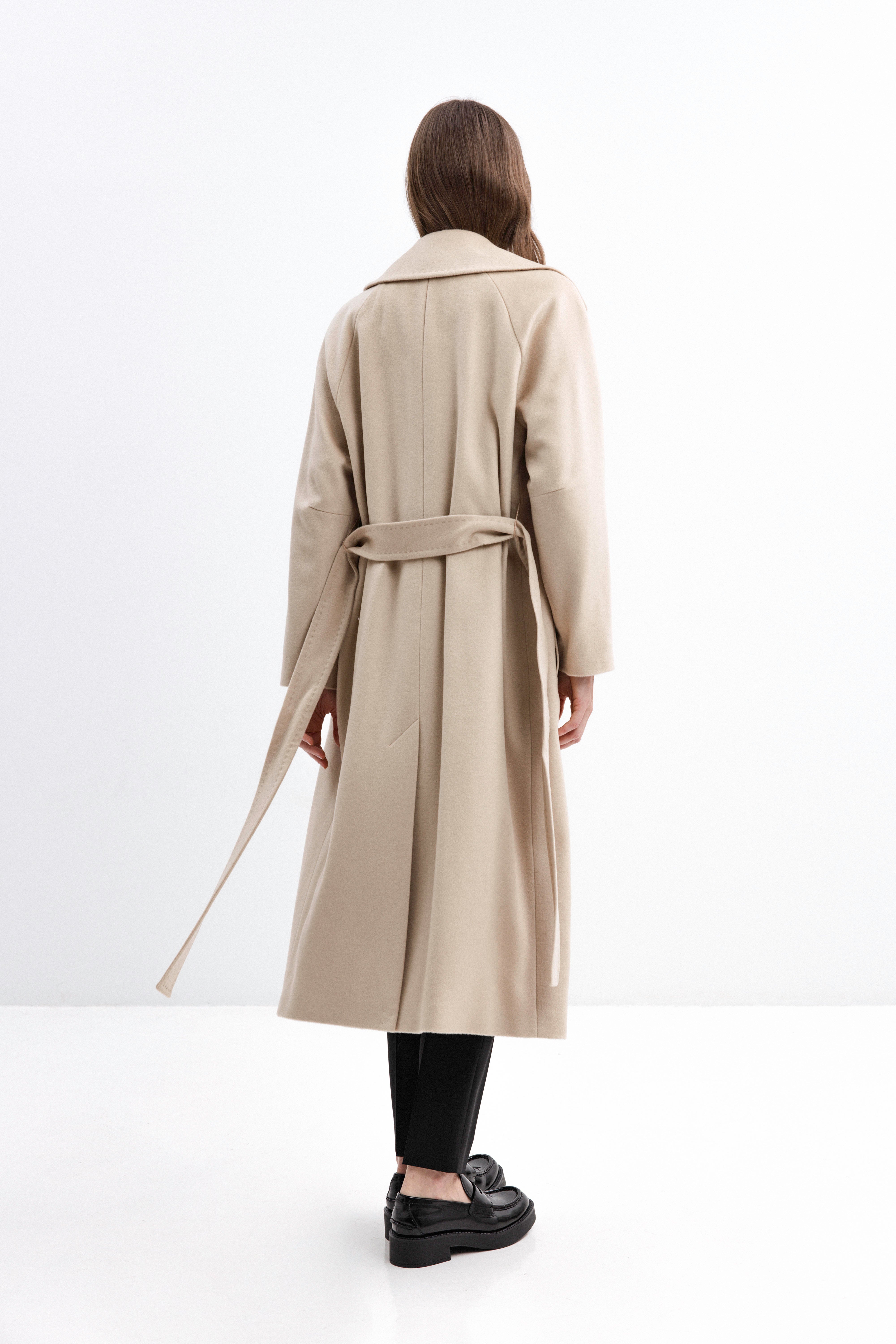 BEIGE BELTED WOOL COAT