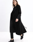 BLACK BELTED WOOL COAT