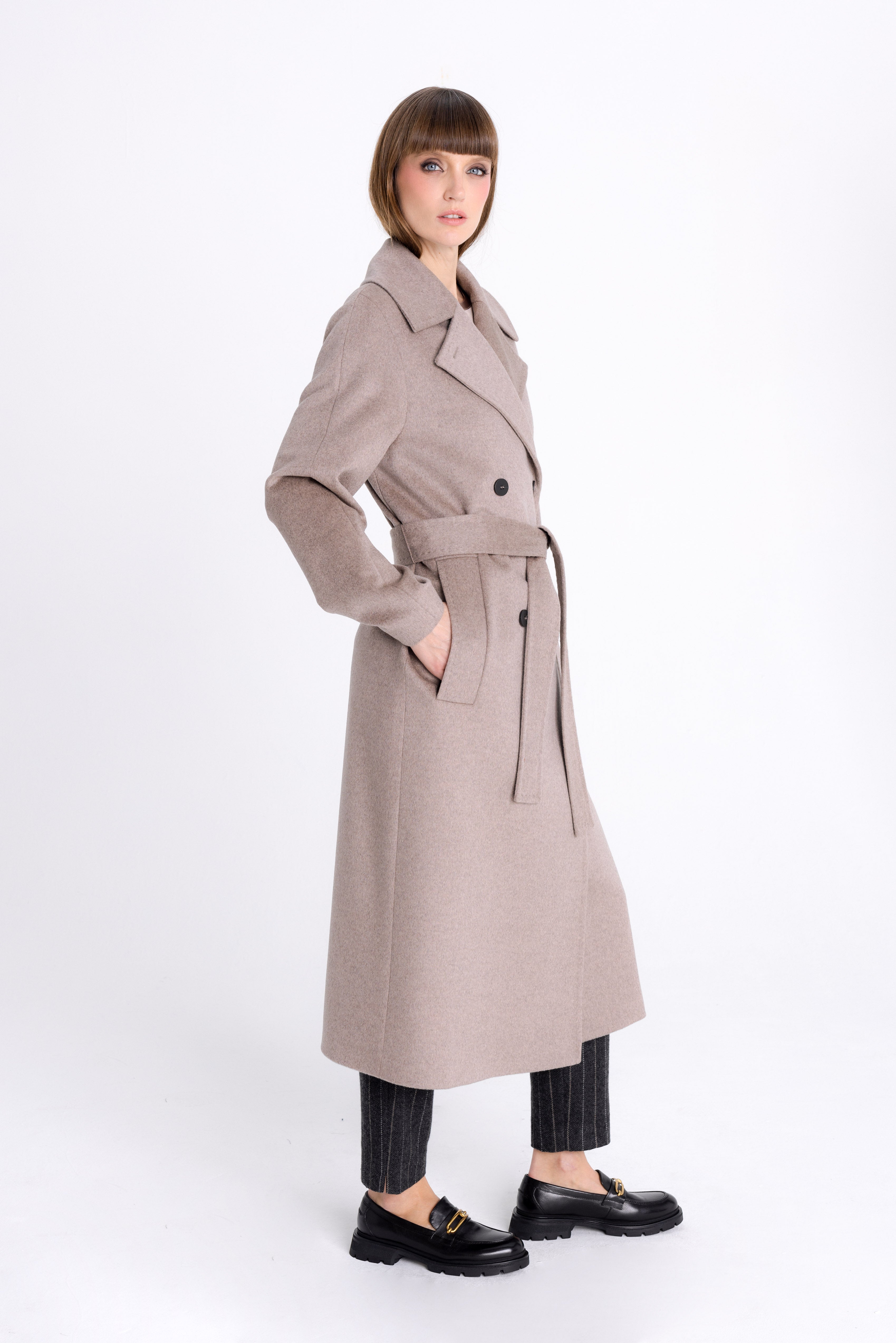 CAPPUCCINO BELTED WOOL COAT