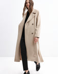 BEIGE BELTED WOOL COAT