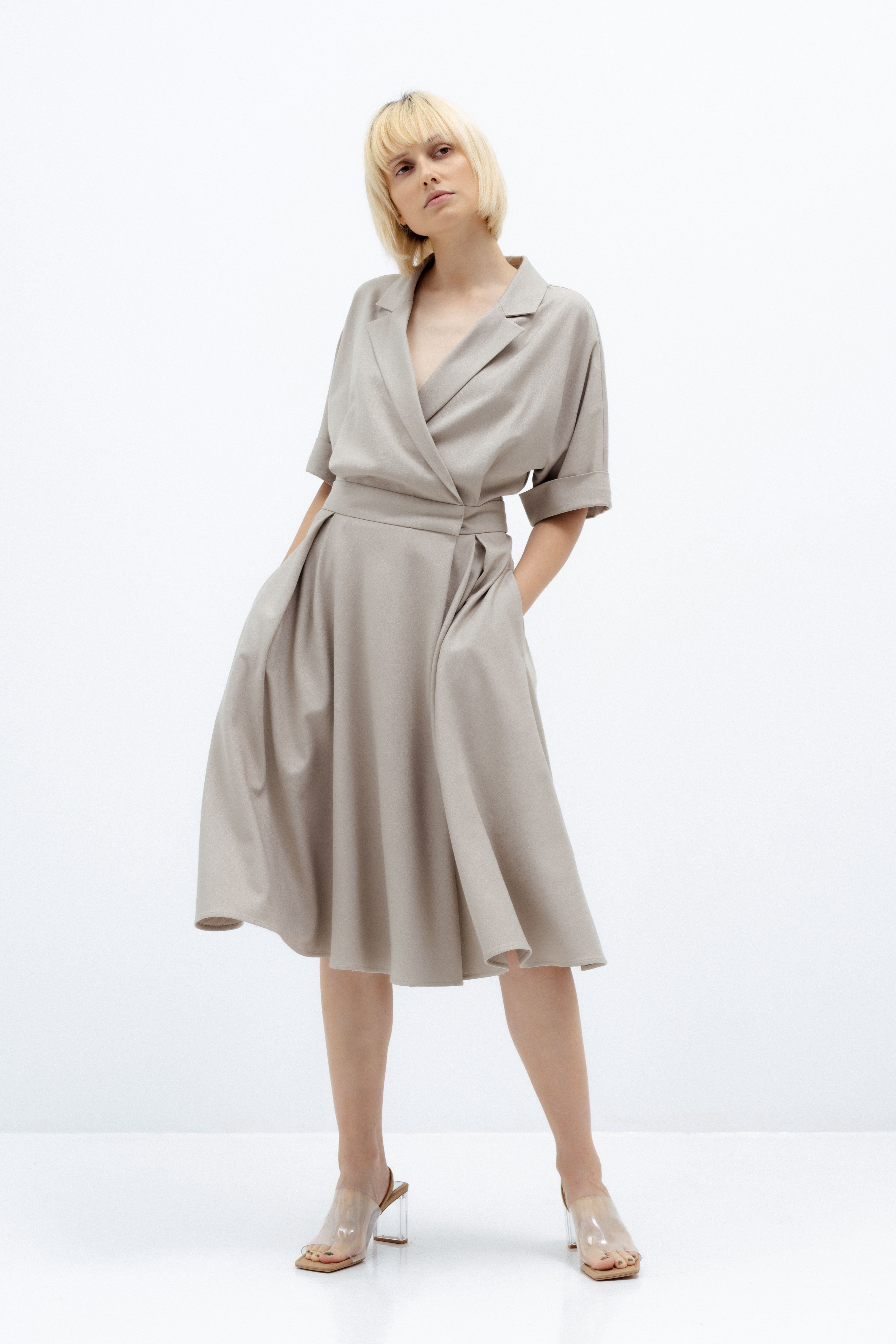 A-LINE LIGHT TAUPE DRESS