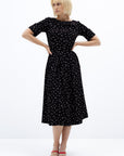 BLACK SHORT SLEEVE POLKA-DOT DRESS