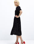 BLACK SHORT SLEEVE POLKA-DOT DRESS