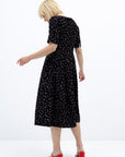 BLACK SHORT SLEEVE POLKA-DOT DRESS