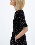 BLACK SHORT SLEEVE POLKA-DOT DRESS