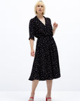 BLACK MIDI POLKA-DOT DRESS WITH BELT