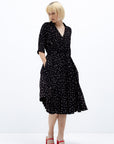 BLACK MIDI POLKA-DOT DRESS WITH BELT