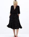 BLACK MIDI POLKA-DOT DRESS WITH BELT