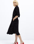 BLACK MIDI POLKA-DOT DRESS WITH BELT