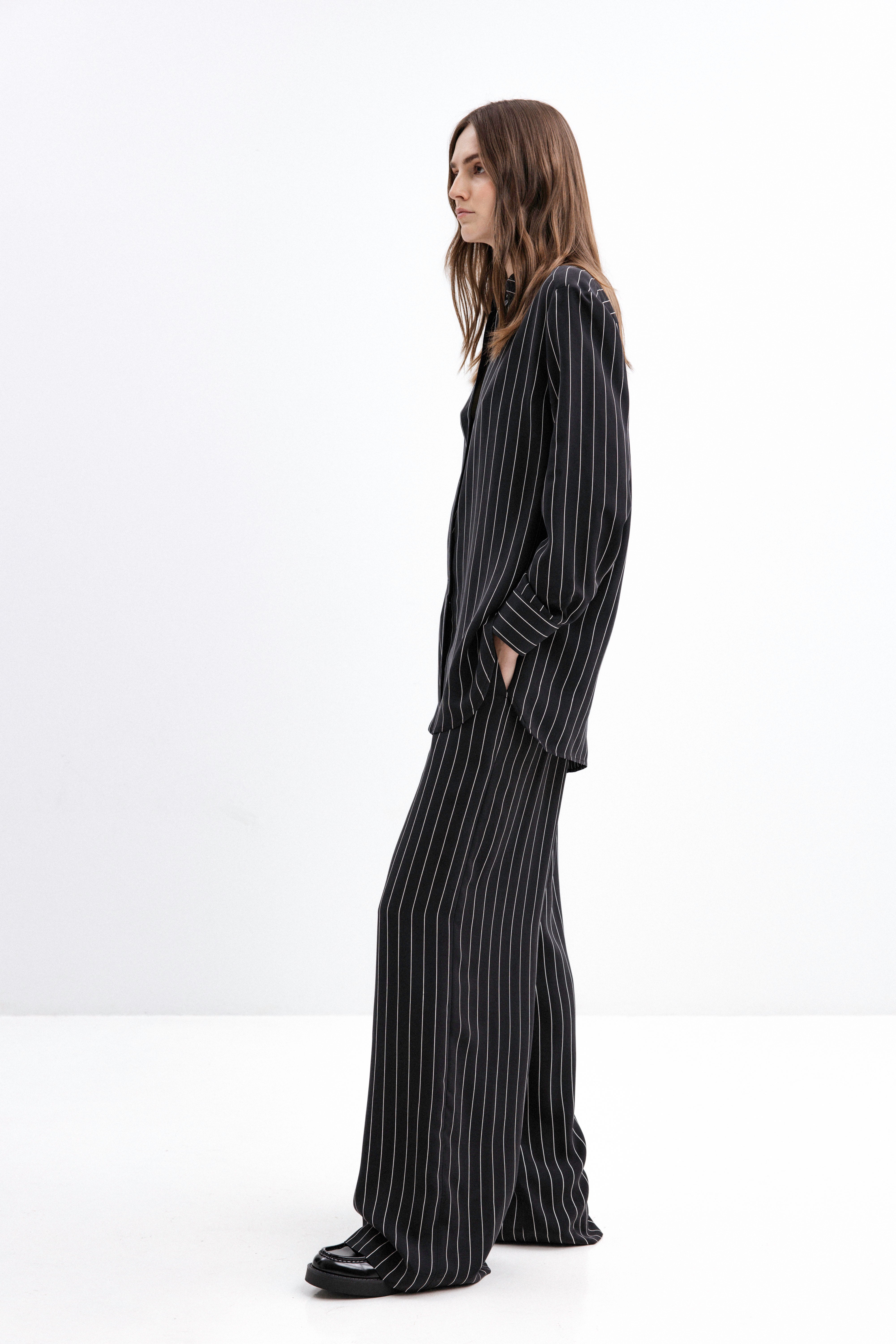 STRIPED WIDE-LEG TROUSERS