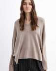 BEIGE OVERSIZED SWEATER WITH MERINO WOOL