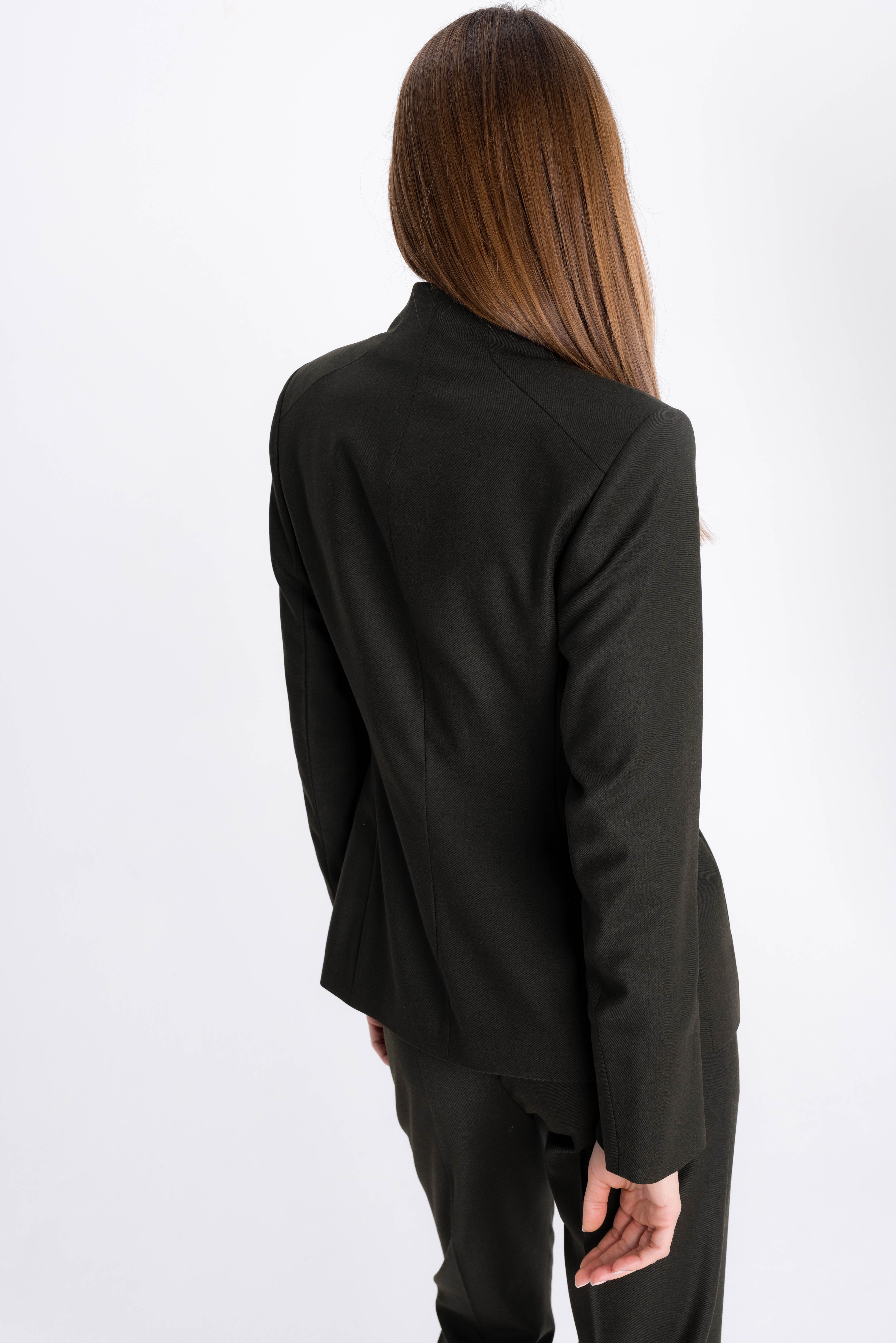 FOREST GREEN JACKET WITH ASYMMETRIC FASTENING