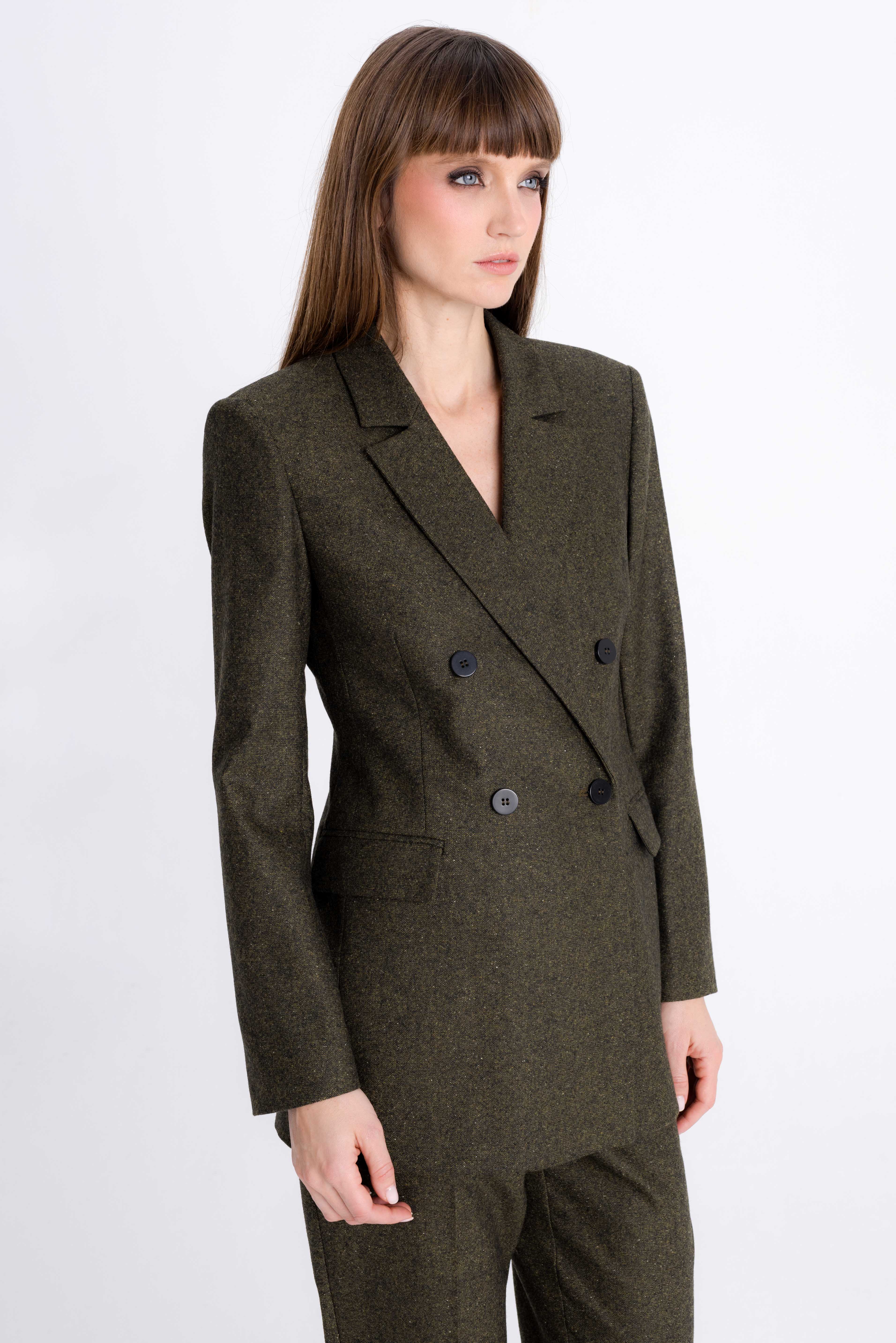 FOREST GREEN DOUBLE-BREASTED JACKET WITH WOOL