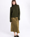 FLARED MIDI OLIVE SKIRT