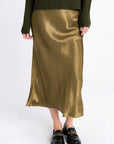 FLARED MIDI OLIVE SKIRT