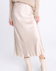 FLARED MIDI BEIGE SKIRT