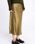 FLARED MIDI OLIVE SKIRT