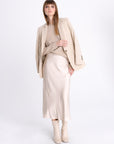 FLARED MIDI BEIGE SKIRT